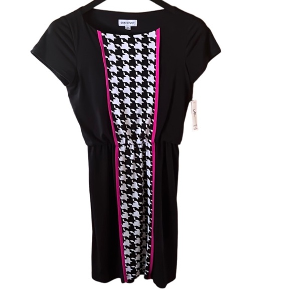 NWT Shelby & Palmer Houndstooth Dress Elastic Waist Size 8 Short Cap Sleeves - Picture 2 of 12